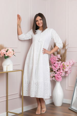 Rochii traditionale - Rochie traditionala alba cu model perforat Bianca 01