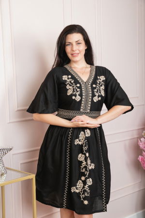 Rochie traditionala neagra cu motiv floral auriu Nadia [2]