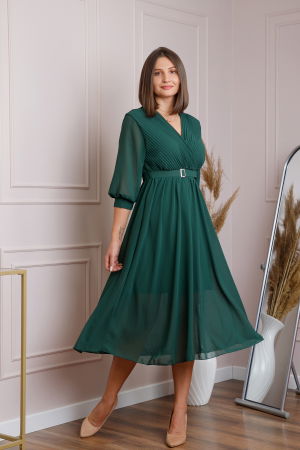 Rochii - Rochie verde cu bust petrecut si curea in talie