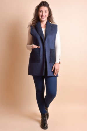 Veste - Vesta tip cojoc bleumarin cu buzunare aplicate
