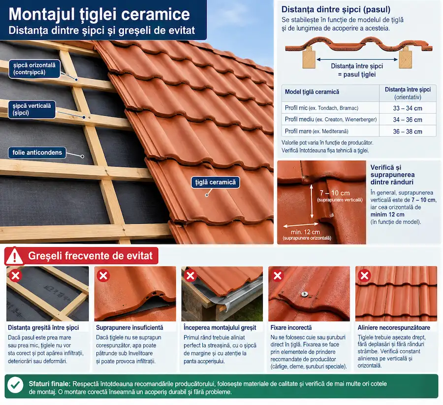 Montajul țiglei ceramice pe șipci
