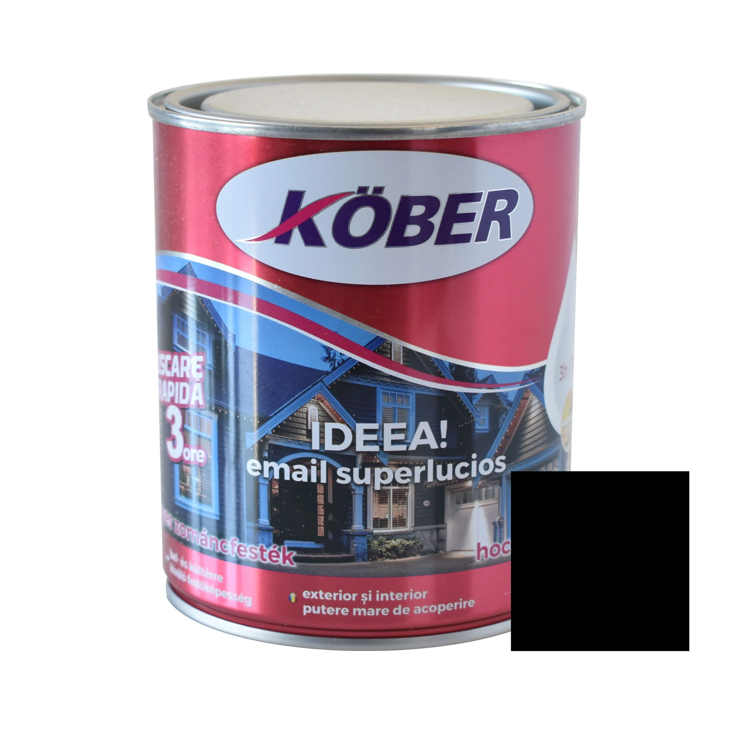 Vopsea si tencuieli decorative - Vopsea alchidică Kober Ideea, negru, 0,75 L | Lemn și metal