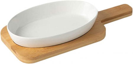 Casă & grădină - Vas dreptunghiular din ceramică, rezistente la căldură,cu fund din lemn