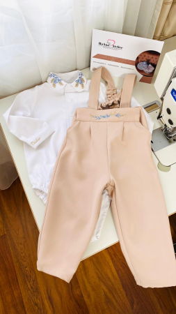 Costumase - Costumas Bej 2 piese brodat frunze de maslin