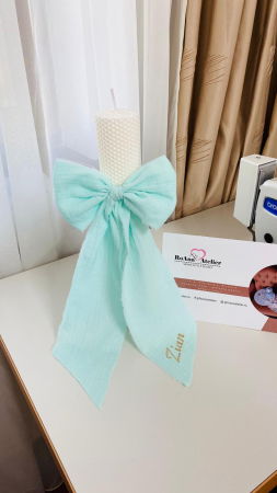 Lumanari Botez - Lumanare Botez alba funda muselina verde mint