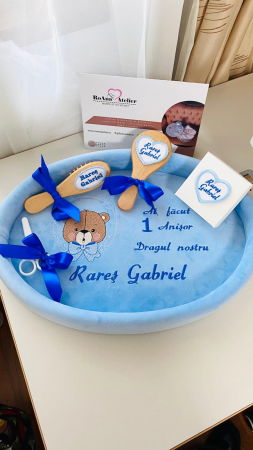 Tavite Mot Turta - Set Tavita Mot Bleu Baietel Personalizata Ursulet