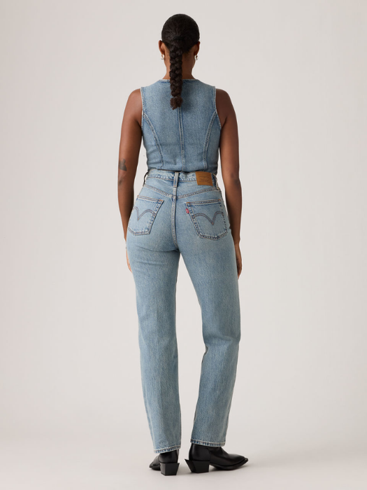 Blugi Albastri Ribcage Full Length Slim Straight Femei [5]