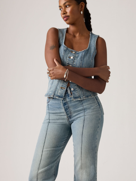 Blugi Albastri Ribcage Full Length Slim Straight Femei [4]