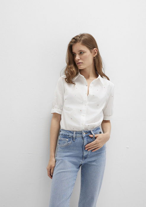 Женская Рубашка С Коротким Рукавом Белая  [2]