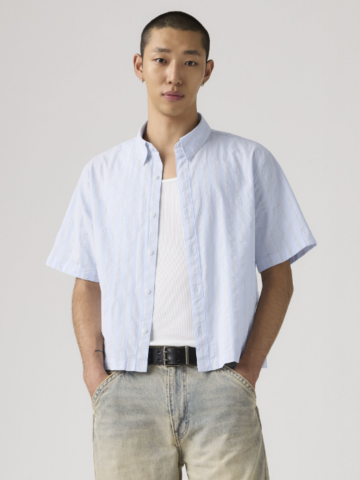 Camasa Cu Maneca Scurta Alba/Mavi Relaxed Barbati [2]