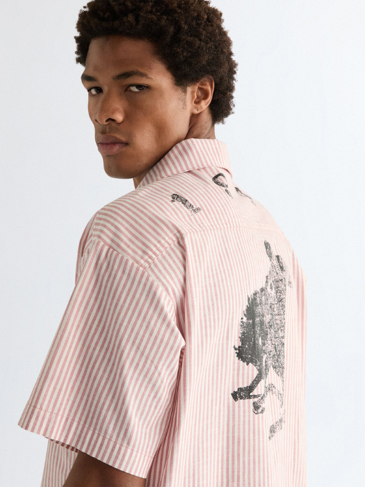 Мужская Рубашка С Коротким Рукавом Светло-Розовая Loose [4]