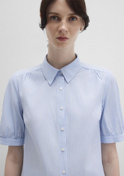 Женская Рубашка С Коротким Рукавом Голубая  [5]