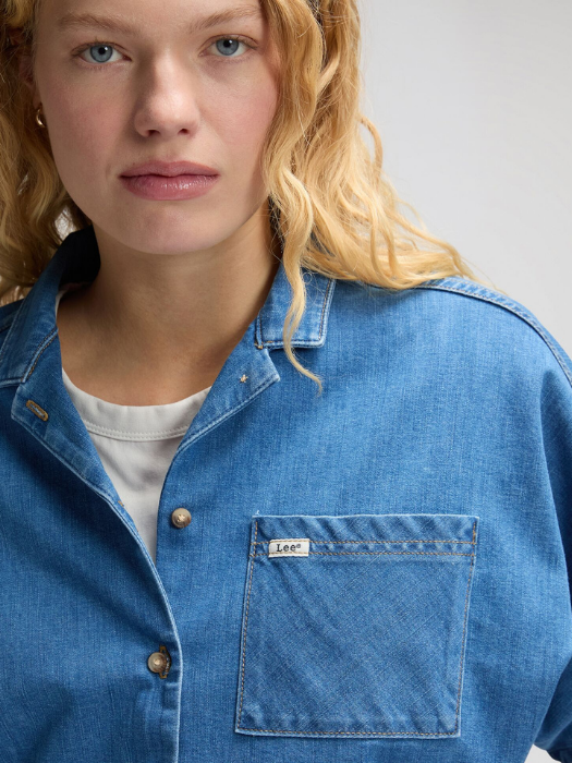 Camasa Cu Maneca Scurta Albastra Relaxed Femei [2]