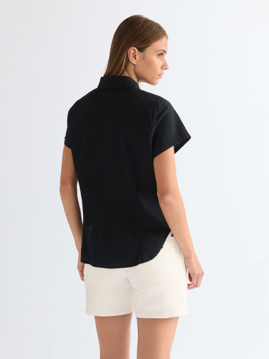 Camasa Cu Maneca Scurta Neagra Slim Femei [4]