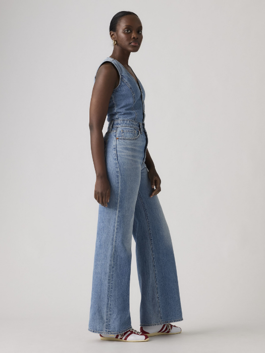 Salopeta-Pantaloni Albastra Wide Leg Femei [3]