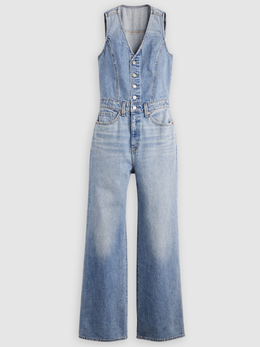 Salopeta-Pantaloni Albastra Wide Leg Femei [6]