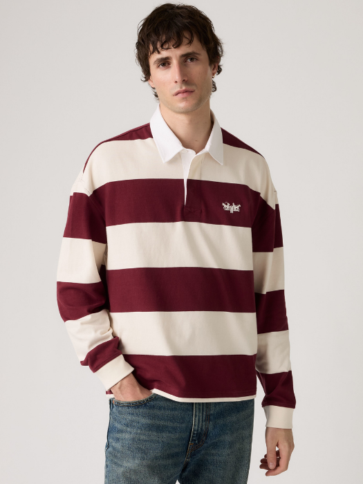 Tricou Polo Cu Maneca Lunga Alb/Bordo Regular Barbati [3]