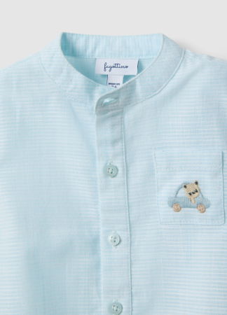 BAIETI - Body Maneca Scurta Lt Blue-Striped Off-White Baieti 0-9 Luni