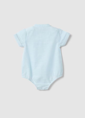 BAIETI - Body Maneca Scurta Lt Blue-Striped Off-White Baieti 0-9 Luni
