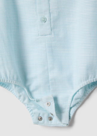 BAIETI - Body Maneca Scurta Lt Blue-Striped Off-White Baieti 0-9 Luni