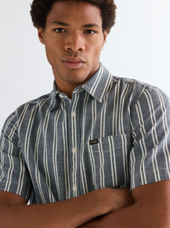 МУЖЧИНЫ - Мужская Рубашка С Коротким Рукавом Темно-Синяя Regular