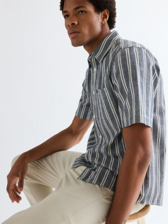 МУЖЧИНЫ - Мужская Рубашка С Коротким Рукавом Темно-Синяя Regular