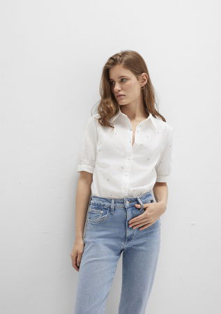ЖЕНЩИНЫ - Женская Рубашка С Коротким Рукавом Белая 