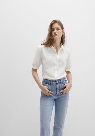 ЖЕНЩИНЫ - Женская Рубашка С Коротким Рукавом Белая 