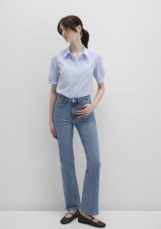 ЖЕНЩИНЫ - Женская Рубашка С Коротким Рукавом Голубая 