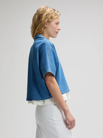FEMEI - Camasa Cu Maneca Scurta Albastra Relaxed Femei