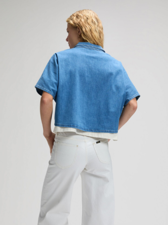 FEMEI - Camasa Cu Maneca Scurta Albastra Relaxed Femei