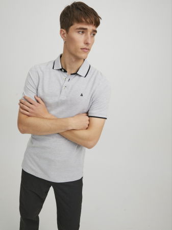 BARBATI - Jack Jones Tricou Polo Gri Deschis Slim Barbati