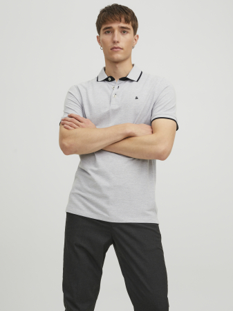 BARBATI - Jack Jones Tricou Polo Gri Deschis Slim Barbati