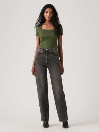 FEMEI - Blugi Negri Ribcage Full Length Slim Straight Femei