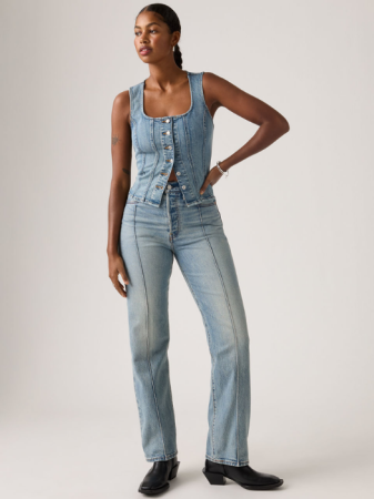 JEANS - Levi's Blugi Albastri Ribcage Full Length Slim Straight Femei