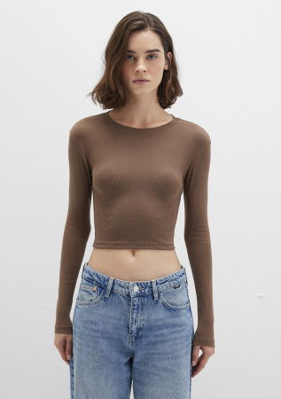 Hanorace - Mavi Bluza Maro Crop Femei