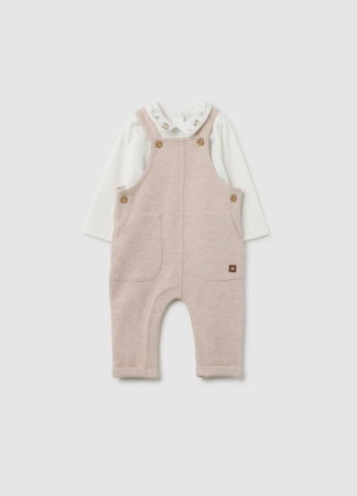 BAIETI - OVS Kids Set Tricou + Pantaloni Beige Melange Baieti 0-9 Luni