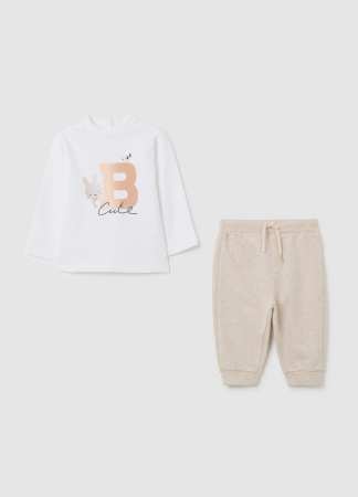 BAIETI - OVS Kids Set Tricou + Pantaloni Beige Melange Baieti 0-9 Luni