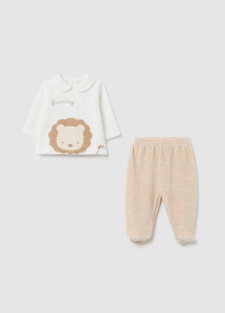 Seturi - OVS Kids Set Tricou + Pantaloni Beige Melange Baieti 0-9 Luni