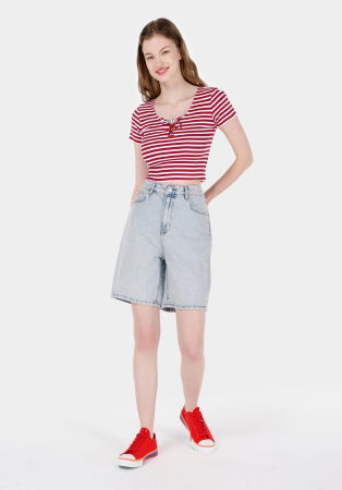 Pantaloni Scurti - Pantaloni Scurti Albastri Regular Femei