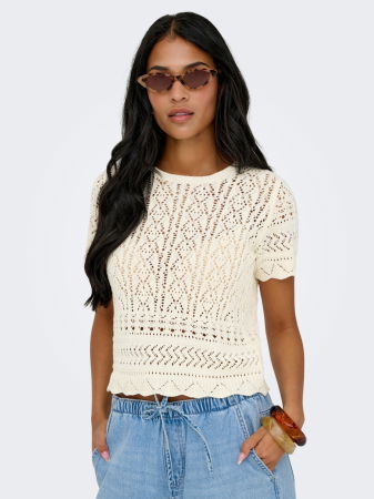 FEMEI - Pulover Cu Maneca Scurta Crem Regular Femei