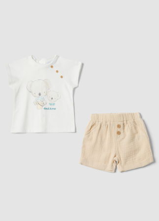 BAIETI - Set Tricou + Sorti Gri/Bej Baieti 0-9 Luni