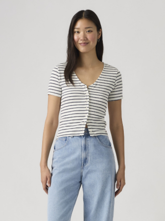 FEMEI - Tricou Alb/Negru Slim Femei