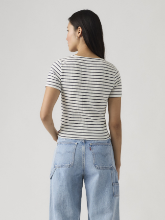 FEMEI - Tricou Alb/Negru Slim Femei