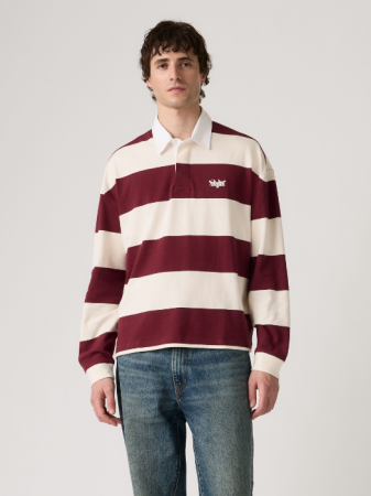 BARBATI - Tricou Polo Cu Maneca Lunga Alb/Bordo Regular Barbati