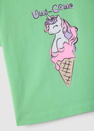 Tricouri, Polo si Topuri - Tricou Verde Fete 3-10 Ani