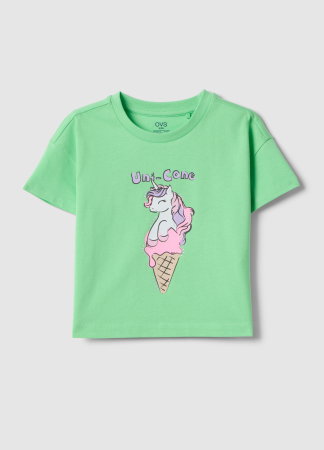 Tricouri, Polo si Topuri - Tricou Verde Fete 3-10 Ani