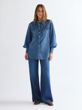 JEANS - Wrangler Blugi Albastri WORLD WIDE Wide Leg Femei