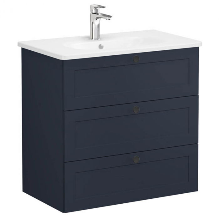 Unitate de baza lavoar baie, cu trei sertare 80cm, mat dark albastru, cu rounded lavoar / chiuveta baie | 68930 [1]