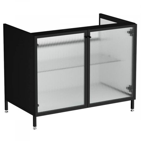 Unitati lavoar - Unitate de baza lavoar baie cu fluted glass usi, compatibil cu blat ceramica baie 7310, pe pardoseala 100cm | 66741